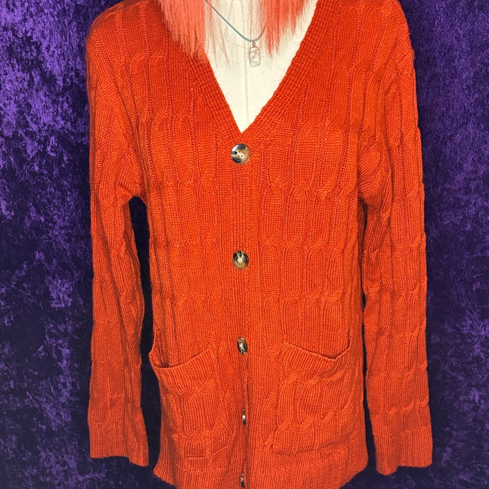 Women's Orange Cable Knit Cardigan